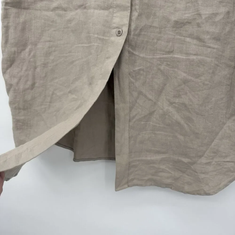 Cloth & Stone Taupe Tan Linen Collared Tank Top Sleeveless Size Large Boho - Picture 8 of 9